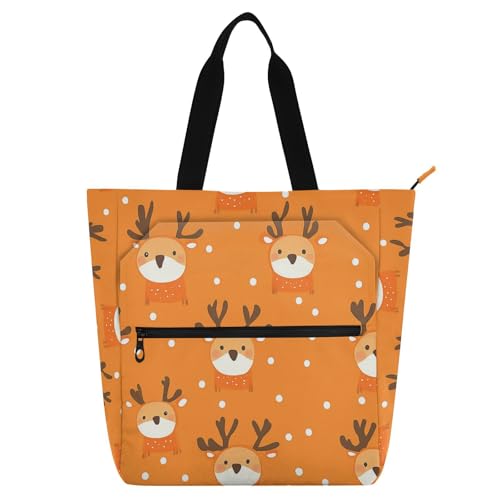 aidingzhi Kinder-Tragetasche für Jungen und Mädchen, Cartoon-Motiv, niedliches orangefarbenes Weihnachts-Hirsch, wasserdicht, strapazierfähig, Lehrer-Tragetasche, Bibliothekstasche für Schule von aidingzhi