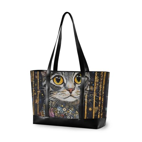 aidingzhi Klassische Handtasche mit geometrischem Kunststil für Damen mit Reißverschluss, Arbeitstasche für Reisen mit Tablet von aidingzhi