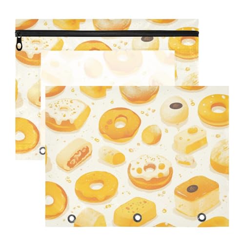 aidingzhi Kosmetiktasche mit 3 verstärkten Ösen, Stifthalter, Etui für A4-Papier, Briefe, 2 Stück, für Schüler, Studenten, Lehrerbedarf, Cartoon-Donut, Orange, Urlaub von aidingzhi
