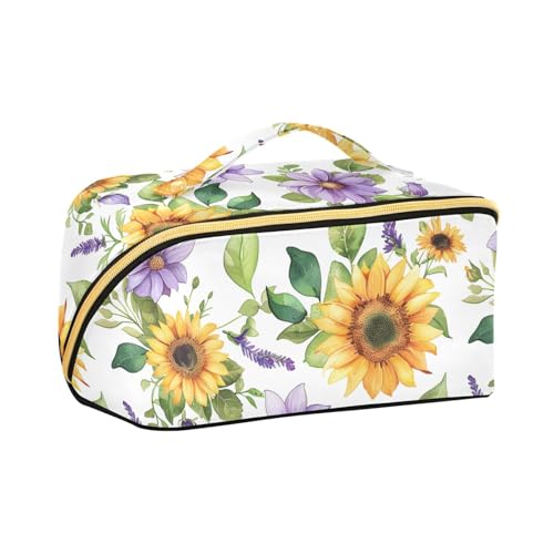 aidingzhi Kosmetiktasche mit Sonnenblumenmotiv und Trennwänden, für Damen, vertikal, freistehend von aidingzhi