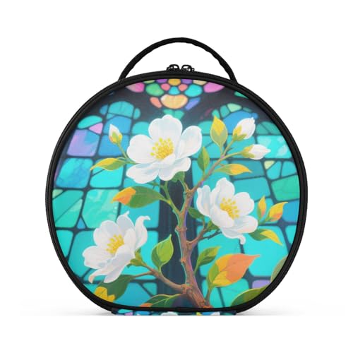 aidingzhi Kosmetiktasche mit farbigen Blumenfenstern im europäischen Stil, mit Fächern und Griff, stilvolle Kulturtasche für Damen, mit verstellbaren Trennwänden, 27,9 cm von aidingzhi