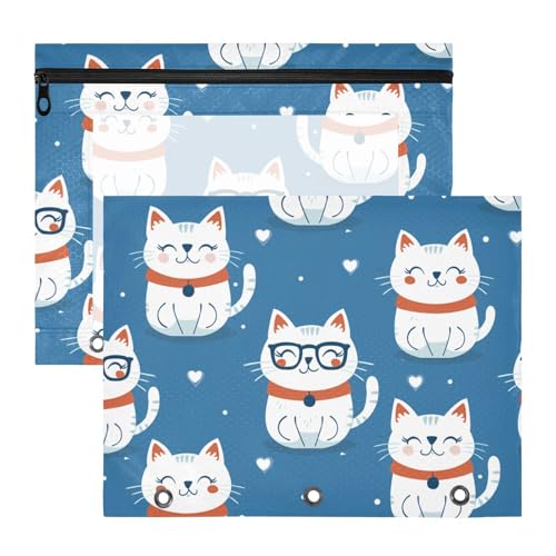 aidingzhi Kosmetiktasche mit glatten Reißverschlüssen, Taschenordner für A4-Papier, Briefe, 2 Stück, Studenten, Büro, niedliches kindliches Katzenmuster, himmelblaues Design aidingzhi Kosmetiktasche mit glatten Reißverschlüssen, Taschenordner für A4-Papier, Briefe, 2 Stück, Studenten, Büro, niedliches kindliches Katzenmuster, himmelblaues Design von aidingzhi