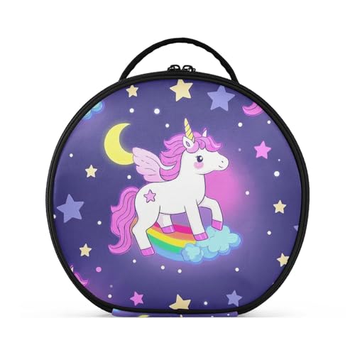 aidingzhi Kosmetiktasche mit niedlichen Cartoon-Einhörnern, Stern, lila, pfirsichfarben, vertikal, freistehend, große Make-up-Tasche für Damen, mit verstellbaren Trennwänden, 27,9 cm von aidingzhi