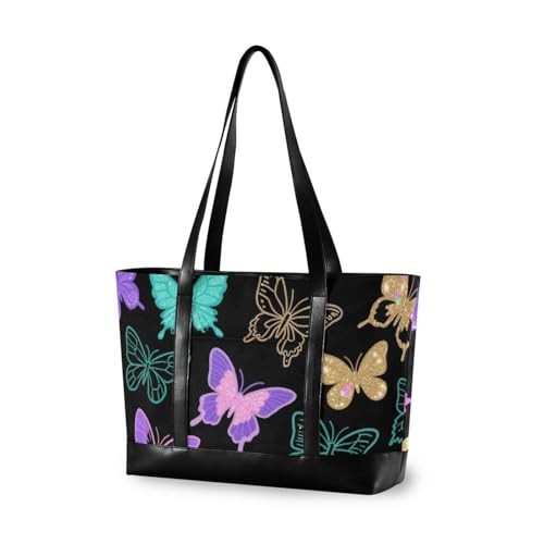 aidingzhi Künstliche Glitzer-Pailletten, Schmetterling, schwarz, tragbare Tasche für Damen, mit Reißverschluss und Reißverschluss, Krankenschwester-Arbeitstasche für Büro, mit von aidingzhi