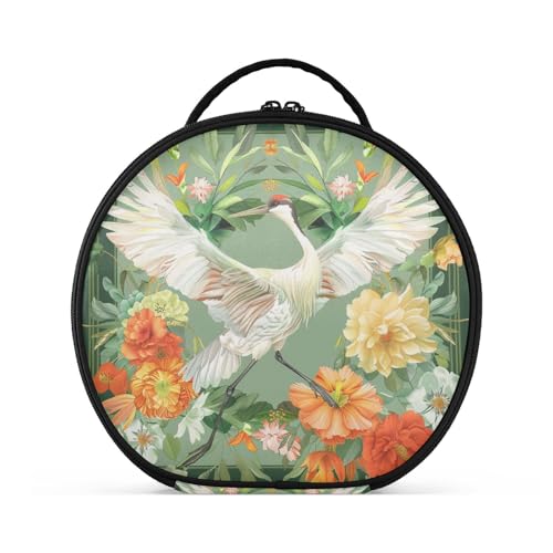aidingzhi Kulturbeutel im Boho-Stil, Blumenmuster, grüner Kranich, vertikal, freistehend, leicht, Kosmetiktasche für Damen, mit verstellbaren Trennwänden, 27,9 cm von aidingzhi