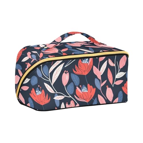 aidingzhi Kulturbeutel mit Blumenmuster und Trennwänden, wasserdicht, Make-up-Tasche für Damen, mit Fächern und Griff von aidingzhi