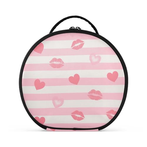 aidingzhi Kulturbeutel mit Fächern und Griff, leichte Kosmetiktasche für Damen, mit verstellbaren Trennwänden, 27,9 cm, Rosa / Weiß gestreift aidingzhi Kulturbeutel mit Fächern und Griff, leichte Kosmetiktasche für Damen, mit verstellbaren Trennwänden, 27,9 cm, Rosa / Weiß gestreift von aidingzhi