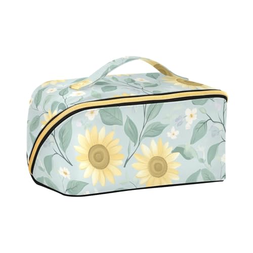 aidingzhi Kulturbeutel mit Trennwänden, Sonnenblumen-Design, tragbar, für Damen, vertikal, freistehend, Blau von aidingzhi