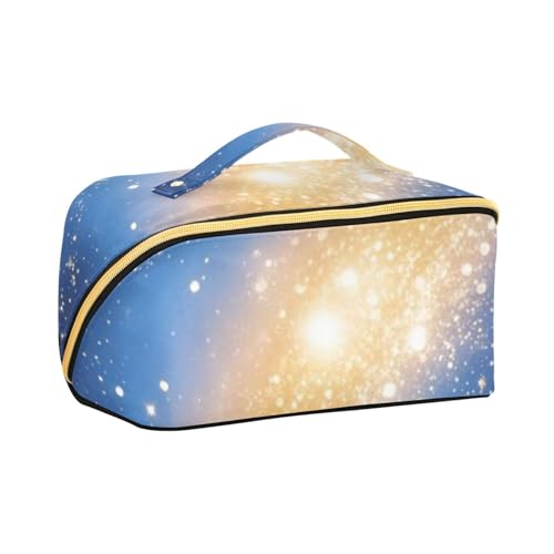 aidingzhi Kulturbeutel mit Trennwänden, romantisches Sternenuniversum, wasserdicht, Kosmetiktasche für Damen, vertikal, freistehend, Blau und Gold von aidingzhi