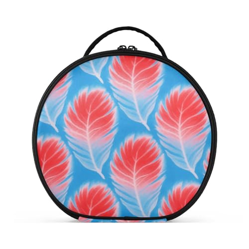 aidingzhi Kulturbeutel mit batikfarbenen Federn, Reisegröße, große Kosmetiktasche für Damen, mit verstellbaren Trennwänden, 27,9 cm, Rot und Blau von aidingzhi