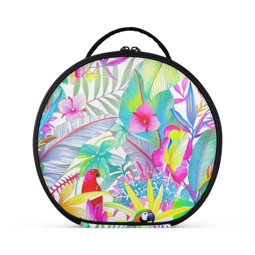aidingzhi Kulturbeutel mit bunten tropischen Papageienblumen, mit Fächern und Griff, wasserdichte Kosmetiktasche für Damen, mit verstellbaren Trennwänden, 27,9 cm von aidingzhi