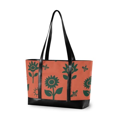 aidingzhi Laptoptasche für Herren, Motiv: Sonnenblume und Bienen, mit Reißverschluss, für die Arbeit für Pendler mit Mittagessen, Rot / Grün von aidingzhi