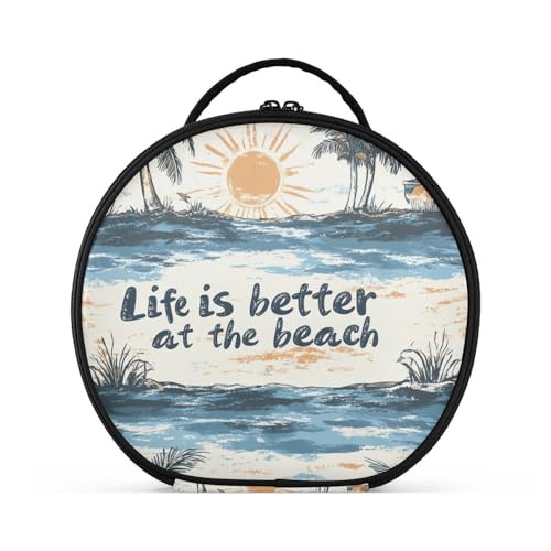 aidingzhi Life Is Better at The Beach Make-up-Tasche mit Fächern und Griff, stilvolle Make-up-Tasche für Damen, mit verstellbaren Trennwänden, 27,9 cm von aidingzhi