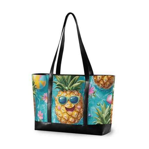 aidingzhi Lustige Ananas-Sommer-Tragetasche mit großem Fassungsvermögen für Damen, mit Reißverschluss, Tragetasche für die Universität, mit Tablet von aidingzhi