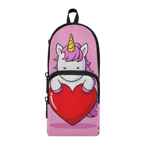 aidingzhi Lustiges Federmäppchen mit Cartoon-Herz und Einhörnern, Nylon, 3 Fächer, großes Fassungsvermögen, College-Federmäppchen, Schreibwaren-Organizer für Schulbedarf aidingzhi Lustiges Federmäppchen mit Cartoon-Herz und Einhörnern, Nylon, 3 Fächer, großes Fassungsvermögen, College-Federmäppchen, Schreibwaren-Organizer für Schulbedarf von aidingzhi