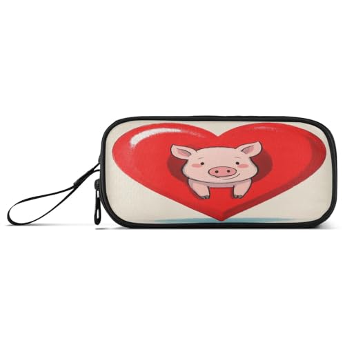 aidingzhi Lustiges Federmäppchen mit Cartoon-Herz und Schweinchen, Nylon, hohe Kapazität, College-Federmäppchen, Schule, Schreibwaren für elementare Männer von aidingzhi