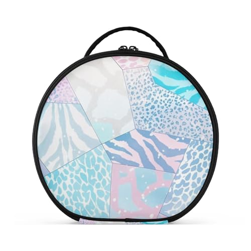 aidingzhi Make-up-Tasche mit Leopardenmuster, Reisegröße, Accessoires, stilvolle Kosmetiktasche für Damen, Reisen, mit verstellbaren Trennwänden, 27,9 cm, Rosa / Blau von aidingzhi