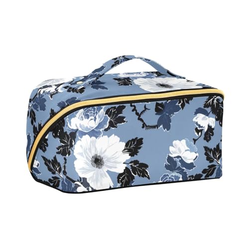 aidingzhi Make-up-Tasche mit Trennwänden, Reißverschluss, für Damen, mit Fächern und Griff, Blau aidingzhi Make-up-Tasche mit Trennwänden, Reißverschluss, für Damen, mit Fächern und Griff, Blau von aidingzhi