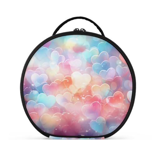 aidingzhi Make-up-Tasche mit bunten Herzen, mit Fächern und Griff, stilvolle Reisetasche für Damen, mit verstellbaren Trennwänden, 27,9 cm von aidingzhi