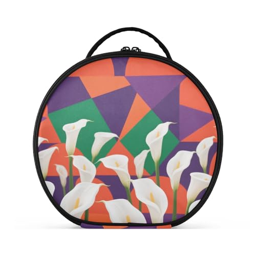 aidingzhi Make-up-Tasche mit bunten geometrischen Formen, weiße Calla-Lilien, mit Fächern und Griff, leichte Kosmetiktasche für Damen, mit verstellbaren Trennwänden, 27,9 cm von aidingzhi