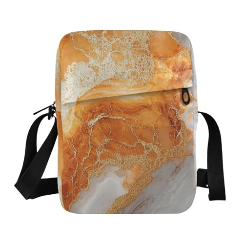 aidingzhi Messenger-Tasche mit Marmor-Textur, für Damen, Umhängetasche, kleine Taschen für Damen, Geldbörsen, verstellbarer Riemen, für Arbeit, Outdoor-Sport, Orange und Gold von aidingzhi