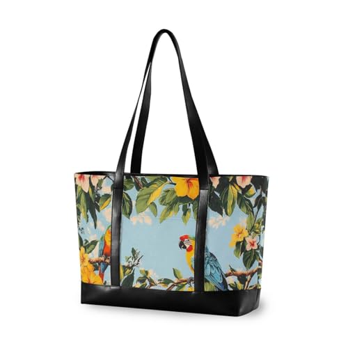 aidingzhi Moderne Arbeitstasche für Damen, Motiv: tropische Pflanzen, Papageien, Tiere, mit Reißverschluss, Reisetasche, für Büro aidingzhi Moderne Arbeitstasche für Damen, Motiv: tropische Pflanzen, Papageien, Tiere, mit Reißverschluss, Reisetasche, für Büro von aidingzhi