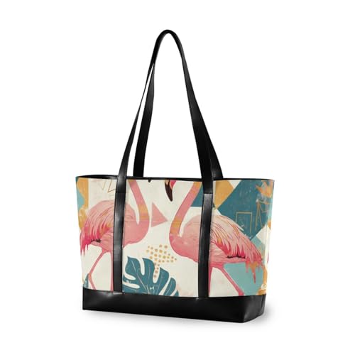 aidingzhi Moderne Tragetasche mit geometrischen Flamingos für Damen, mit Reißverschluss, für Arbeit, Reisen, Pool, Schwimmen, Strand, Urlaub, Notwendigkeiten mit Tablet von aidingzhi