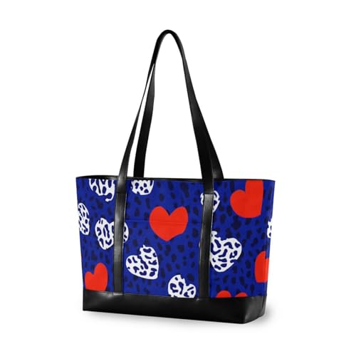 aidingzhi Modische Arbeitshandtaschen für Damen mit Reißverschluss, marineblau, Herz-Leopardenmuster, für den Flug mit aidingzhi Modische Arbeitshandtaschen für Damen mit Reißverschluss, marineblau, Herz-Leopardenmuster, für den Flug mit von aidingzhi