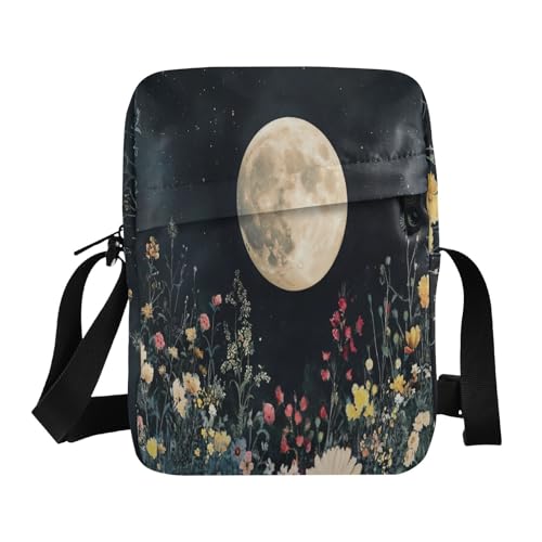 aidingzhi Moon Blooms Kuriertasche für Damen und Herren, Umhängetasche, klein, lässig, Geldbörse, verstellbarer Riemen, für Reisen, Schule von aidingzhi