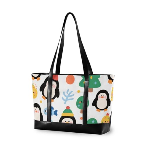 aidingzhi Niedliche Cartoon-Pinguin-Arbeitstasche für Damen, mit Reißverschluss, Laptop-Tragetasche, für die Arbeit für die Schule mit Mittagessen von aidingzhi