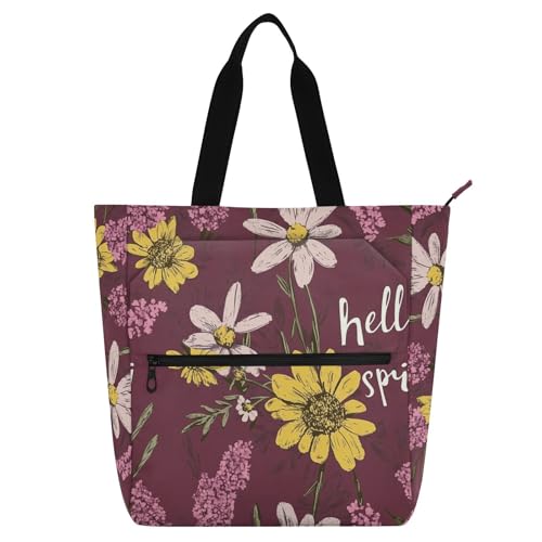 aidingzhi Niedliche Kinder-Tragetasche für Jungen, Mädchen, Erwachsene, ästhetischer Lavendel, Burgunderrot, Blume, leicht, Bibliotheksbuch, Tragetasche, Schultertasche mit Taschen für College von aidingzhi