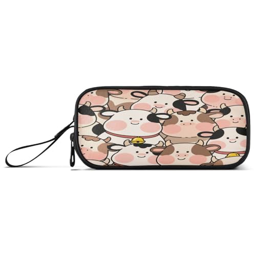 aidingzhi Niedliches Cartoon-Kuh-Nylon-Federmäppchen für Kinder, großes Fassungsvermögen, großes Federmäppchen mit Reißverschluss, Schreibwaren-Organizer für Mittelschule von aidingzhi