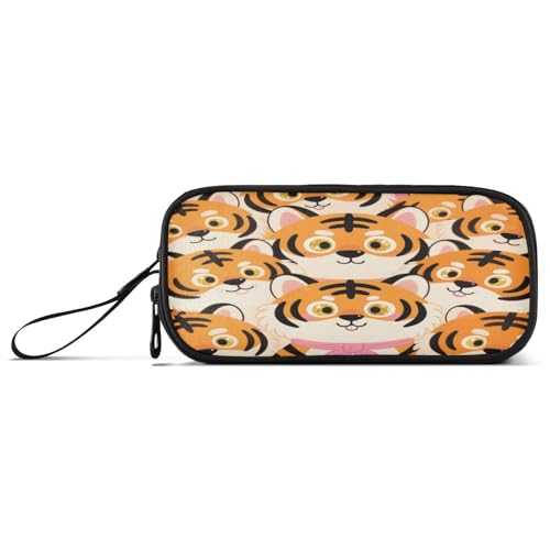 aidingzhi Niedliches Cartoon-Tiger-Federmäppchen, Nylon, große Kapazität, Federmäppchen, Aufbewahrungstasche, Schreibwaren-Tasche für adrette Schulmädchen, Orange von aidingzhi