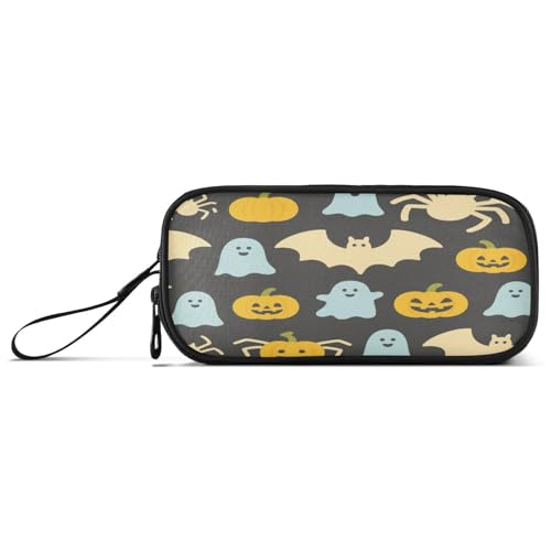aidingzhi Niedliches Halloween-Federmäppchen mit Kürbisfledermäusen aus grauem Nylon, großes Fassungsvermögen, Federmäppchen für Mädchen, Schreibwaren-Organizer für elementare Jungen von aidingzhi