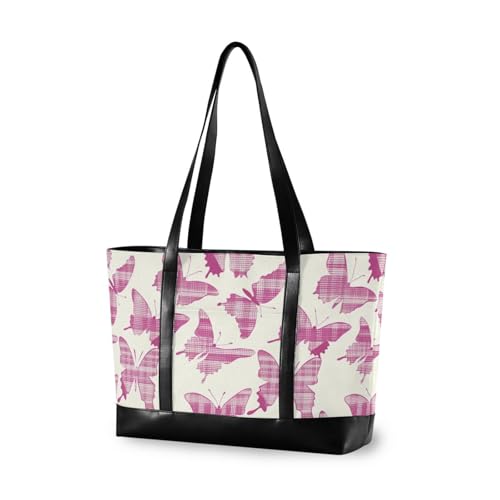 aidingzhi Oliver Jeffers Style Butterfly Rosy Beige Magenta Modische Laptoptasche für Damen mit Reißverschluss, Arbeitstasche für Damen, Arbeit mit Mittagessen von aidingzhi