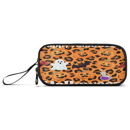 aidingzhi Orange Halloween Happy Pumpkin Nylon Federmäppchen für Teenager Große Kapazität Großer Reißverschluss Federmäppchen Schule Schreibwaren für Büro Erwachsene von aidingzhi