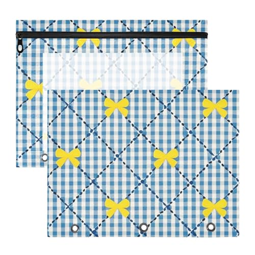 aidingzhi Ordnertaschen mit glatten Reißverschlüssen, Aufbewahrungstasche für A4-Papier, Briefe, 2 Stück, Studenten, Zuhause, Gelb und Blau, kariert von aidingzhi