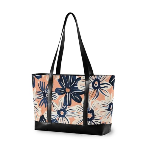 aidingzhi Pfirsich- und marineblaue Blumen große Kapazität Herren Laptoptasche mit Reißverschluss für die Arbeit mit von aidingzhi