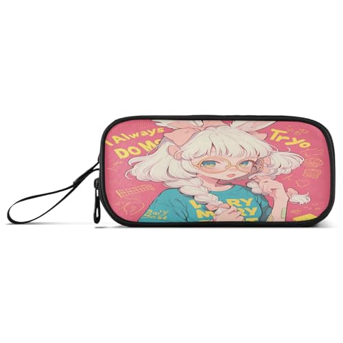 aidingzhi Pfirsichfarbenes Federmäppchen mit niedlichem Hasenmädchen, Nylon, hohe Kapazität, Federmäppchen für Jungen, Schreibwaren für elementare Männer von aidingzhi