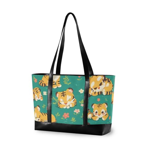 aidingzhi Professionelle Computertasche für Laptops mit Reißverschluss, Aktentaschen für Lehrer mit Tablet, Cartoon-Motiv Cunning Tigers, Grün von aidingzhi