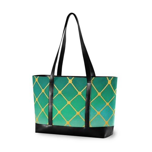 aidingzhi Professionelle Tasche für Damen, goldfarben, Gittermuster, Farbverlauf, Grün, Würfel, 35,6 cm, mit Reißverschluss, Arbeitstasche für Damen mit von aidingzhi