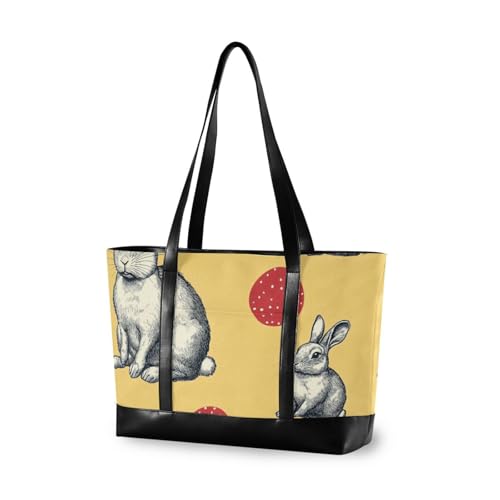 aidingzhi Professionelle Tragetasche im Vintage-Stil der 80er Jahre, gepunktet, Kaninchen, mit Fächern und Reißverschluss-Taschen für die Arbeit für Frauen, Arbeit mit Tablet von aidingzhi
