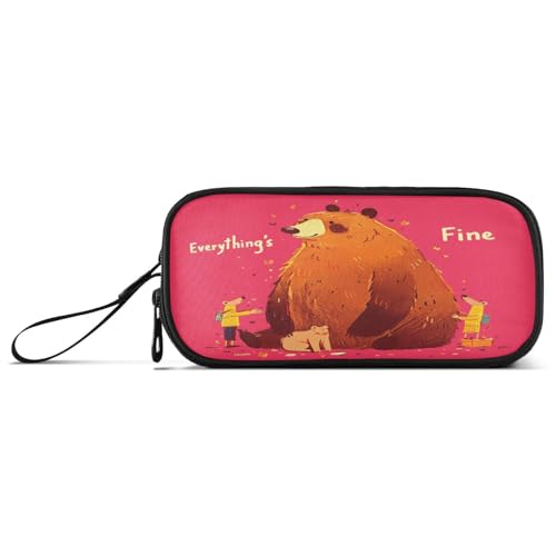aidingzhi Red Bear Federmäppchen aus Nylon, mit Reißverschluss, großes Fassungsvermögen, für Kinder, Schreibwaren-Tasche für College-Kinder von aidingzhi