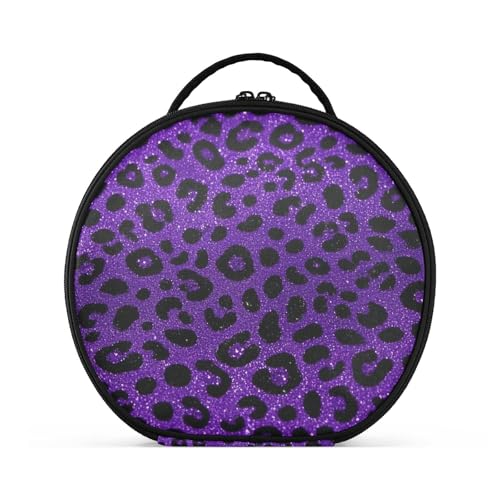 aidingzhi Reisetasche mit künstlichem Glitzer-Leopardenmuster, Violett, Reisegröße, Zubehör, Kosmetiktasche für Damen, mit verstellbaren Trennwänden, 27,9 cm von aidingzhi