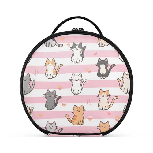 aidingzhi Reisetasche mit rosa weißen Streifen, Cartoon-Katze, vertikal, freistehend, große Kosmetiktasche für Damen, mit verstellbaren Trennwänden, 27,9 cm von aidingzhi