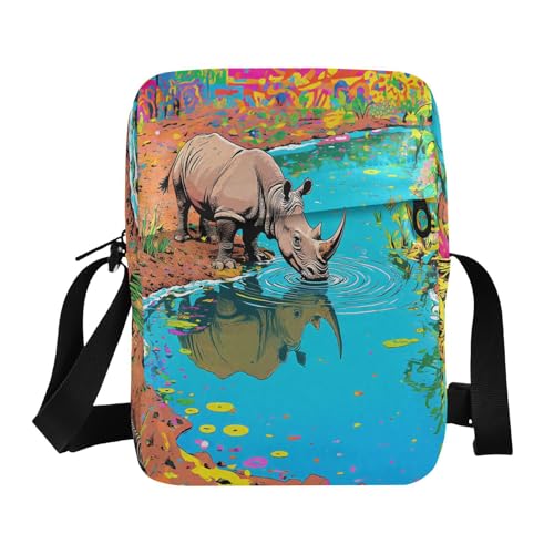 aidingzhi Rhino Dopamine Farbige Kuriertasche für Damen und Herren, Umhängetasche, Schultertasche, Handtasche, verstellbarer Riemen, für Outdoor, Alltag, Outdoor-Sport von aidingzhi