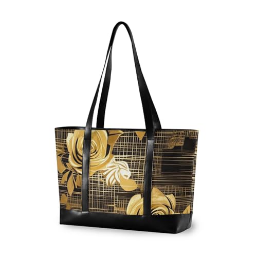 aidingzhi Robuste Laptoptasche für Damen im Boho-Stil, mit Reißverschluss, große Tragetasche für Flug mit Windel, Schwarz / Gold / Rose von aidingzhi
