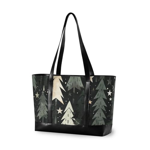 aidingzhi Robuste Laptoptasche für Herren, mit Reißverschluss, 35,6 cm (14 Zoll), für Lehrer mit Windel, Design "Pine Tree Stars", Dunkelschwarz / Weiß von aidingzhi
