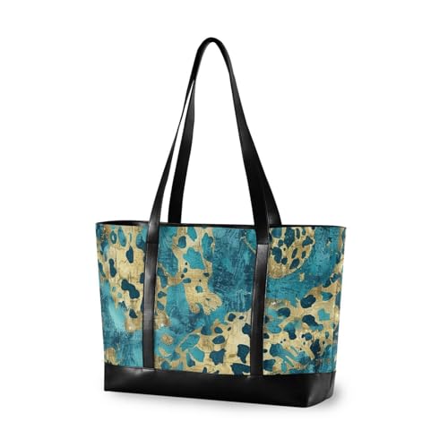 aidingzhi Robuste Taschen für Damen, Leopardenmuster, mit Reißverschluss, Arbeitstasche für Damen, goldblau von aidingzhi