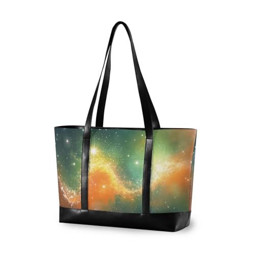 aidingzhi Romantische Tragetasche mit Sternenhimmel-Universum, klassisch, professionelle Tragetasche für Damen, mit Reißverschluss, Segeltuch, Tragetasche für Büro, Orange / Grün von aidingzhi